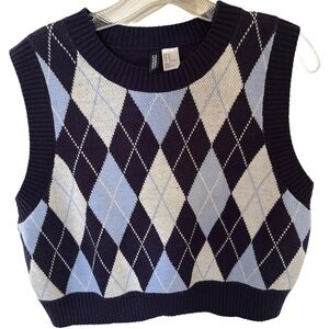 H&M Diamond Pattern Crop Top - Dark Blue and Light Blue